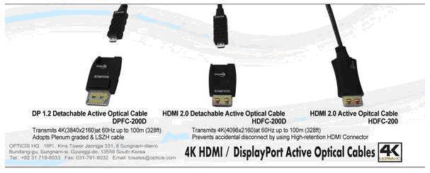 Среди новинок Opticis Особо отметим гибридные безгалогенные негорючие кабели трех моделей для передачи 4K UHD по оптоволокну до 100м.